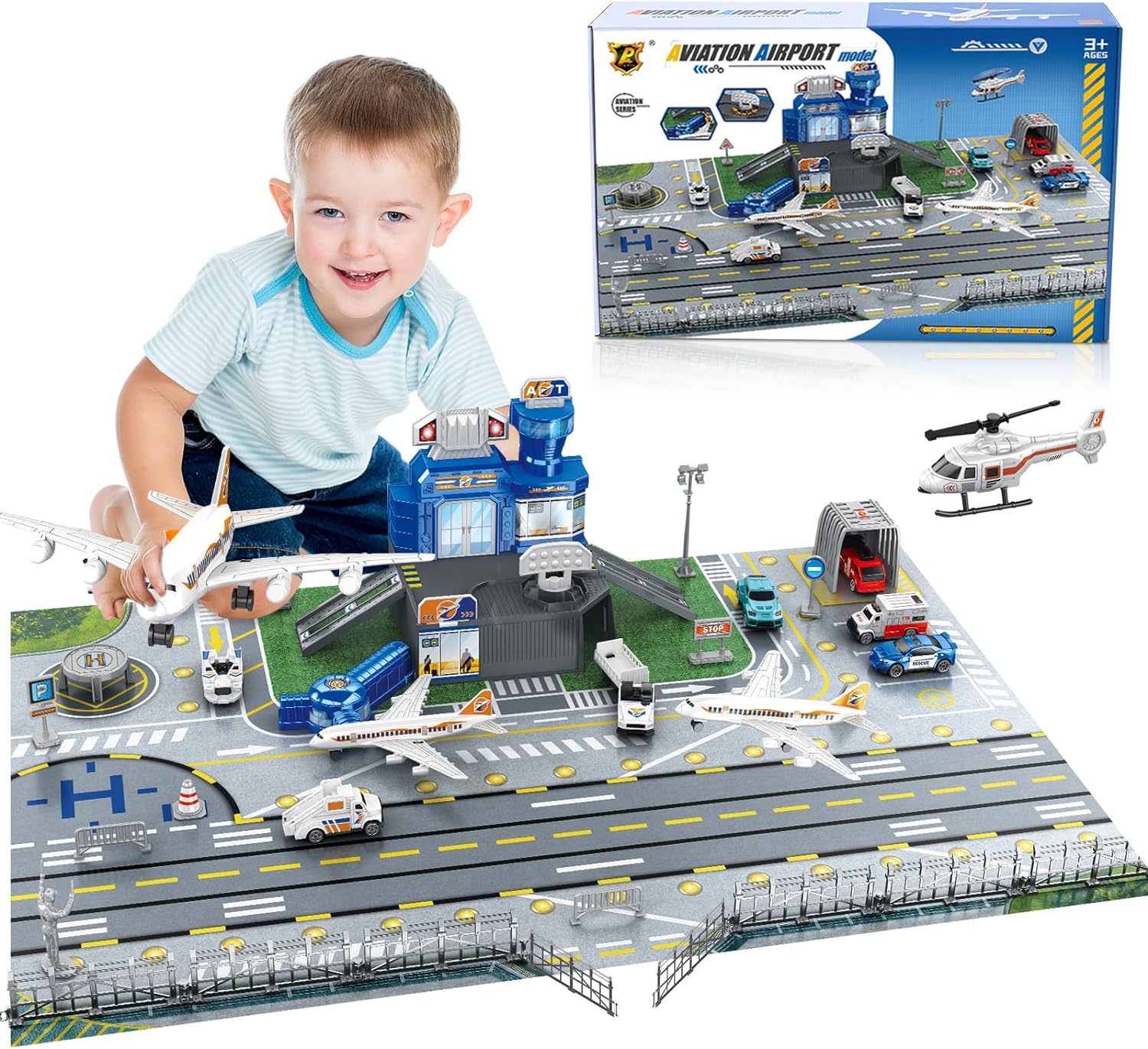 Play Mat - Children's Airport Scene Toy Set with